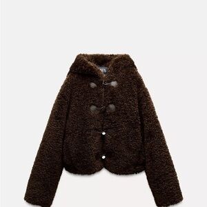 Zara Dark Brown Faux Shearling Toggle Coat
